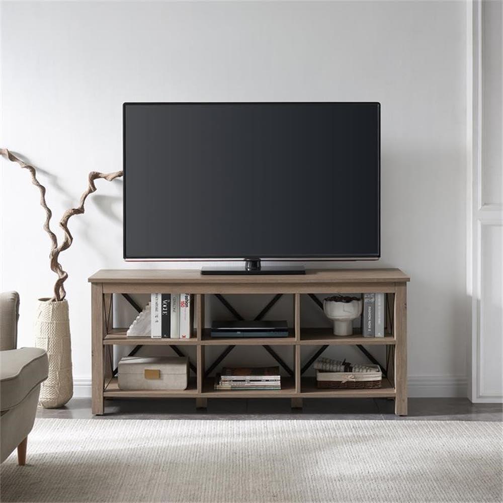 Evelyn&Zoe Sawyer Rectangular TV Stand for TV's up to 65" in Antiqued Gray Oak