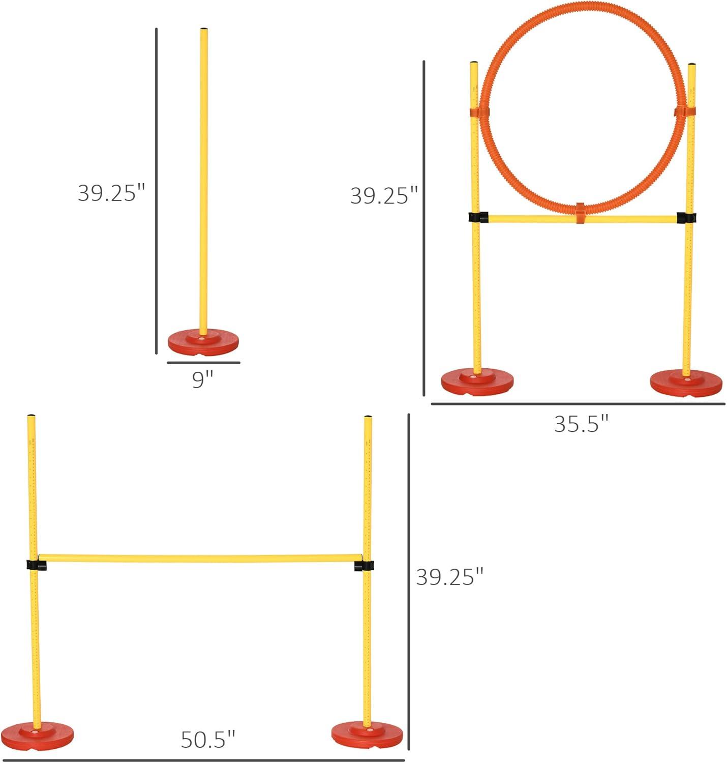 PawHut 3PCs Dog Agility Training Equipment, Outdoor Obstacle Course Starter Kit with Hoop, Hurdle, Weave Poles and Carrying Bag