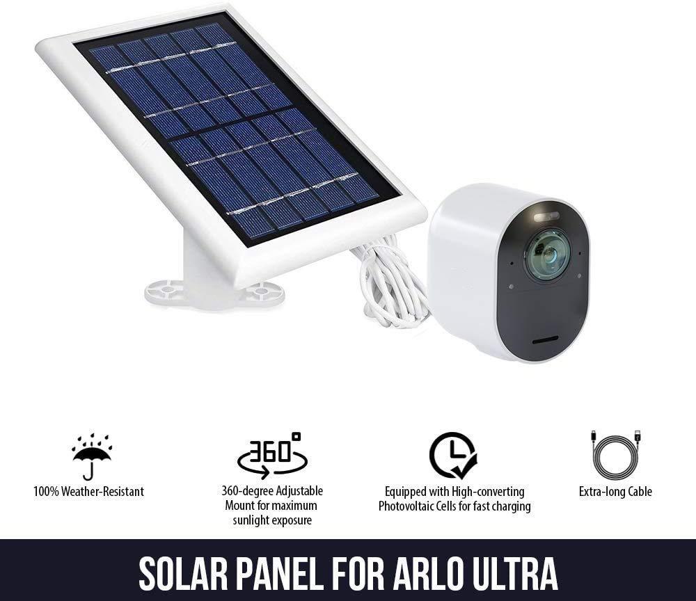 Wasserstein Solar Panel Compatible with Arlo Ultra/Ultra 2, Arlo Pro 3/Pro 4 and Arlo Floodlight ONLY with 13.1ft Cable (2 Pack, White) - Camera Not Included