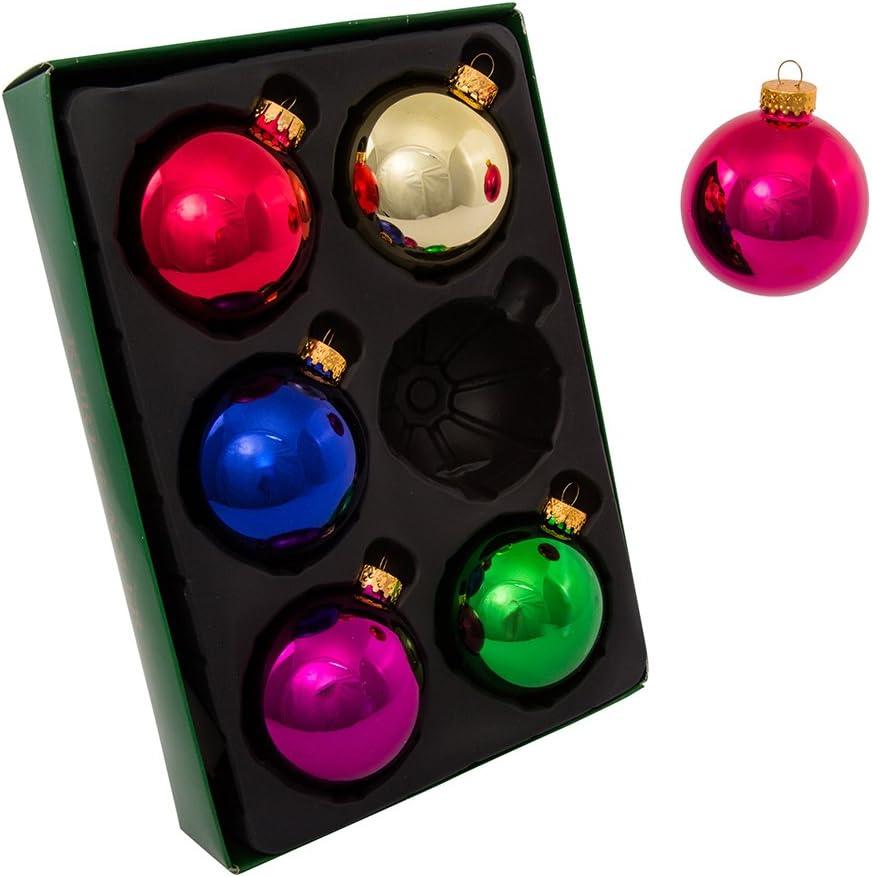 Kurt Adler Hanging Glass Ball Ornaments, Multicolored, 65mm, 6-Piece Set