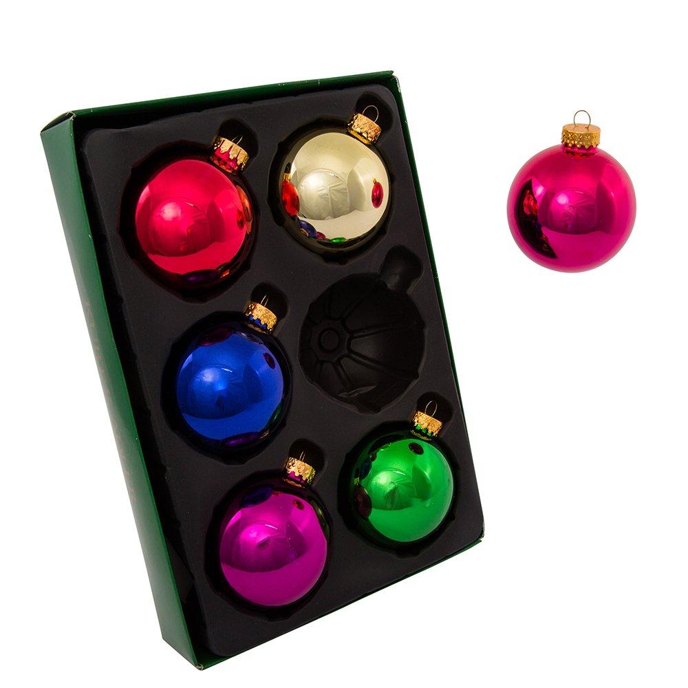 Kurt Adler Kurt Adler Hanging Glass Ball Ornaments, Multicolored, 65mm, 6-Piece Set