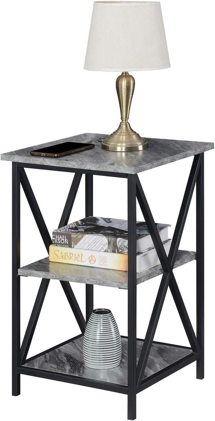 Convenience Concepts Tucson End Table with Shelves in Marble Gray Wood Finish