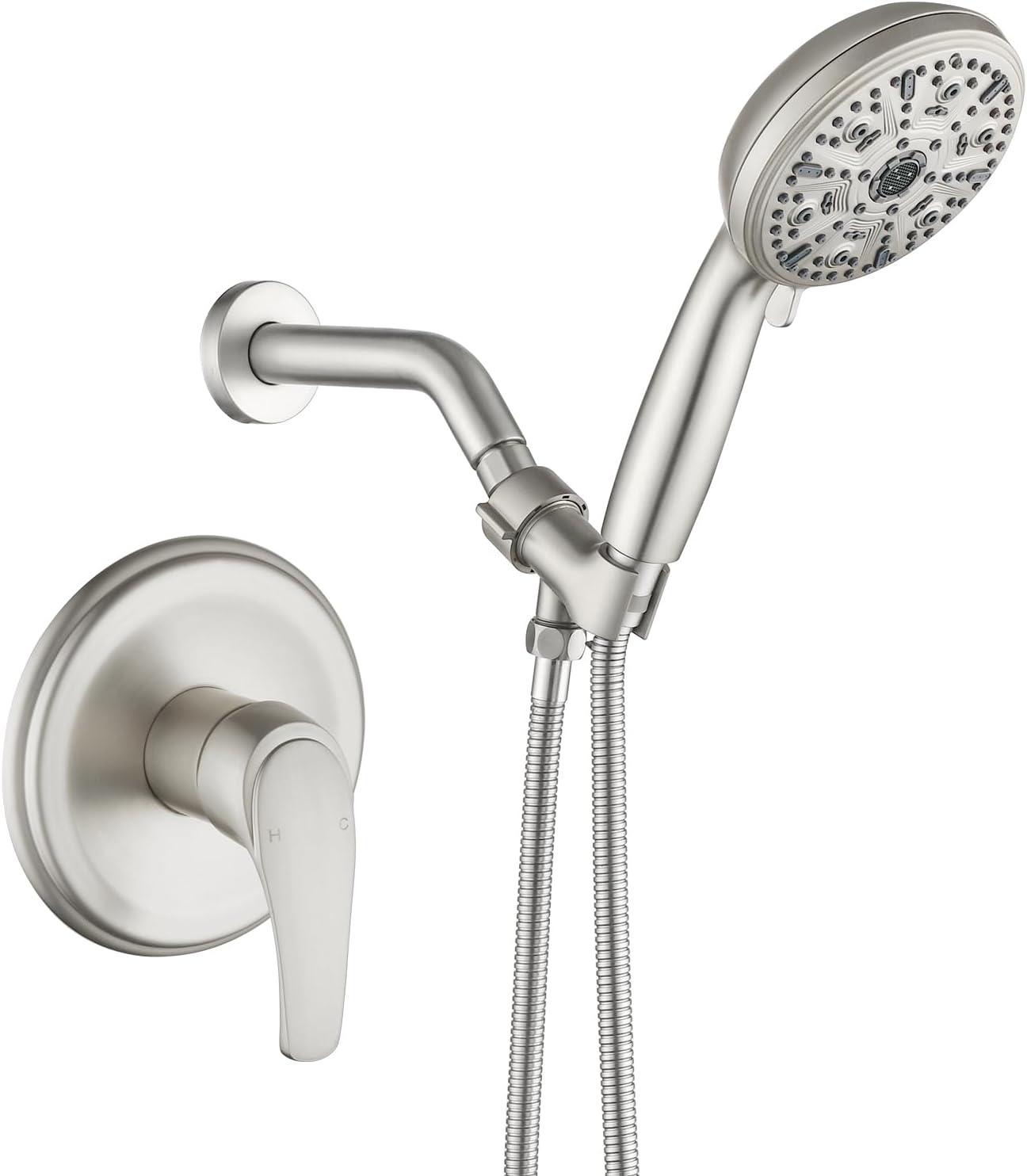 Single-Handle Shower Faucet Set Shower Kit with Valve Shower Trim Kit with 10 Spray Handheld Shower Head System Shower Valve and Trim Kit Brushed Nickel Shower Fixtures
