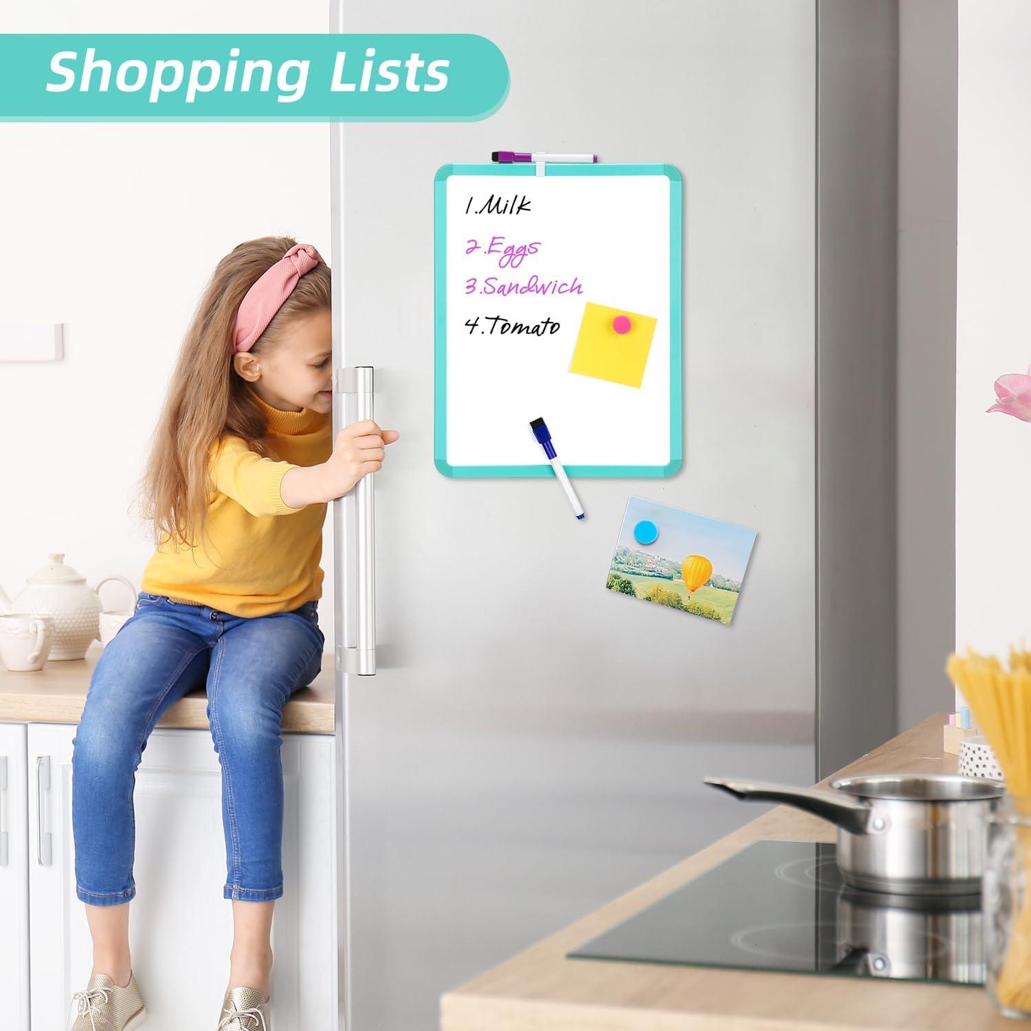 VUSIGN Small White Board Dry Erase, 14'' x 11'' Magnetic Dry Erase Board, Mini Whiteboard with Markers for Kids, Students, Fridge, Wall, Locker