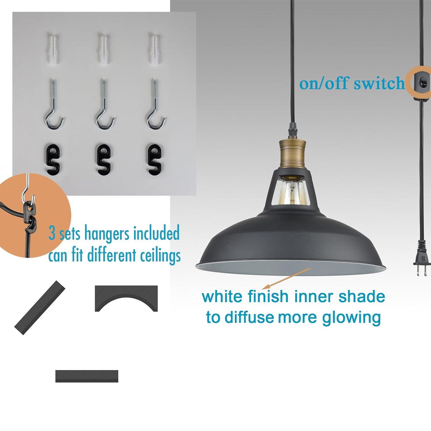 Industrial Plug-in Barn Pendant Light Black Farmhouse with On/Off Switch Pendant