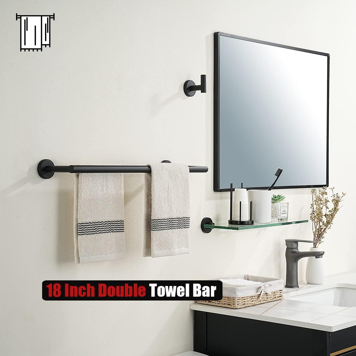 JQK Black Double Towel Bar, 20.5 Inch 304 Stainless Steel Thicken 0.8mm Towel Rack Bathroom, Towel Holder Matte Black Wall Mount, Useable Length 18 Inch, TB100L18-PB