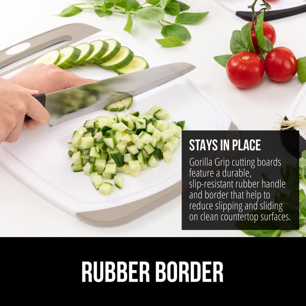 GORILLA GRIP Oversized 100% BPA Free Reversible Kitchen Cutting Board Set of 3, Juice Grooves, Dishwasher Safe, Almond