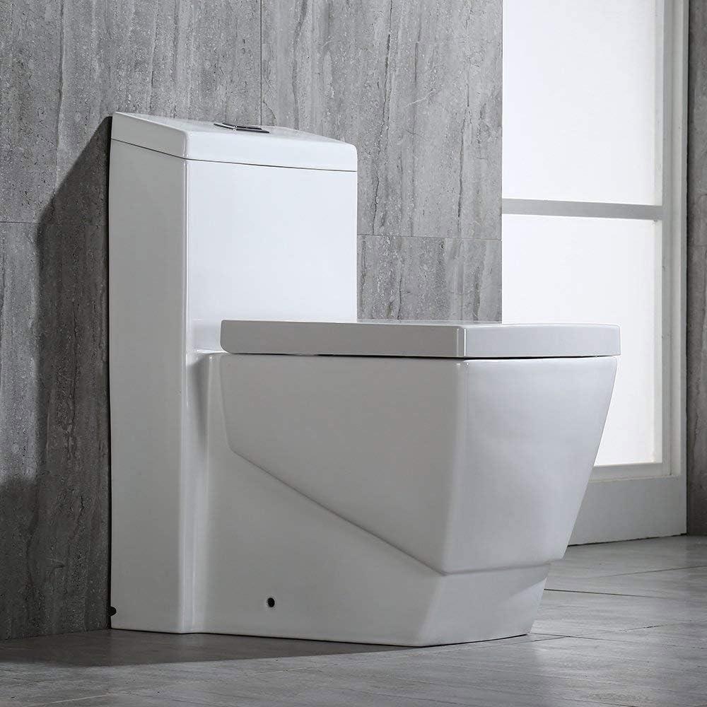 WOODBRIDGE T-0020 Dual Flush Elongated One Piece Toilet with Soft Closing Seat Design, Deluxe Square