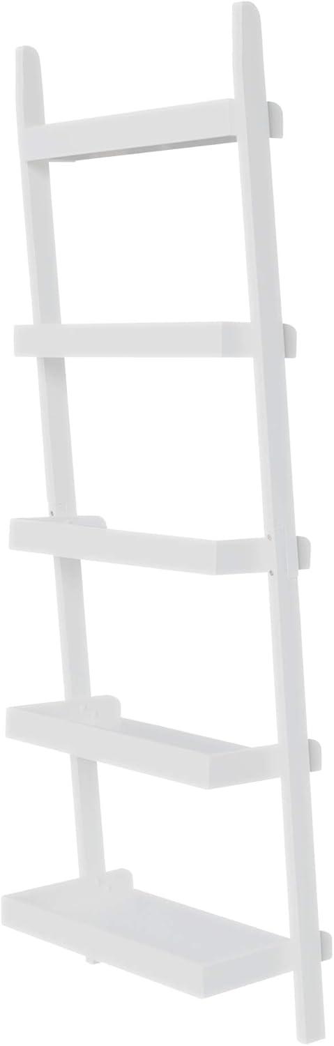 Contemporary White Solid Wood 5-Tier Leaning Ladder Shelf