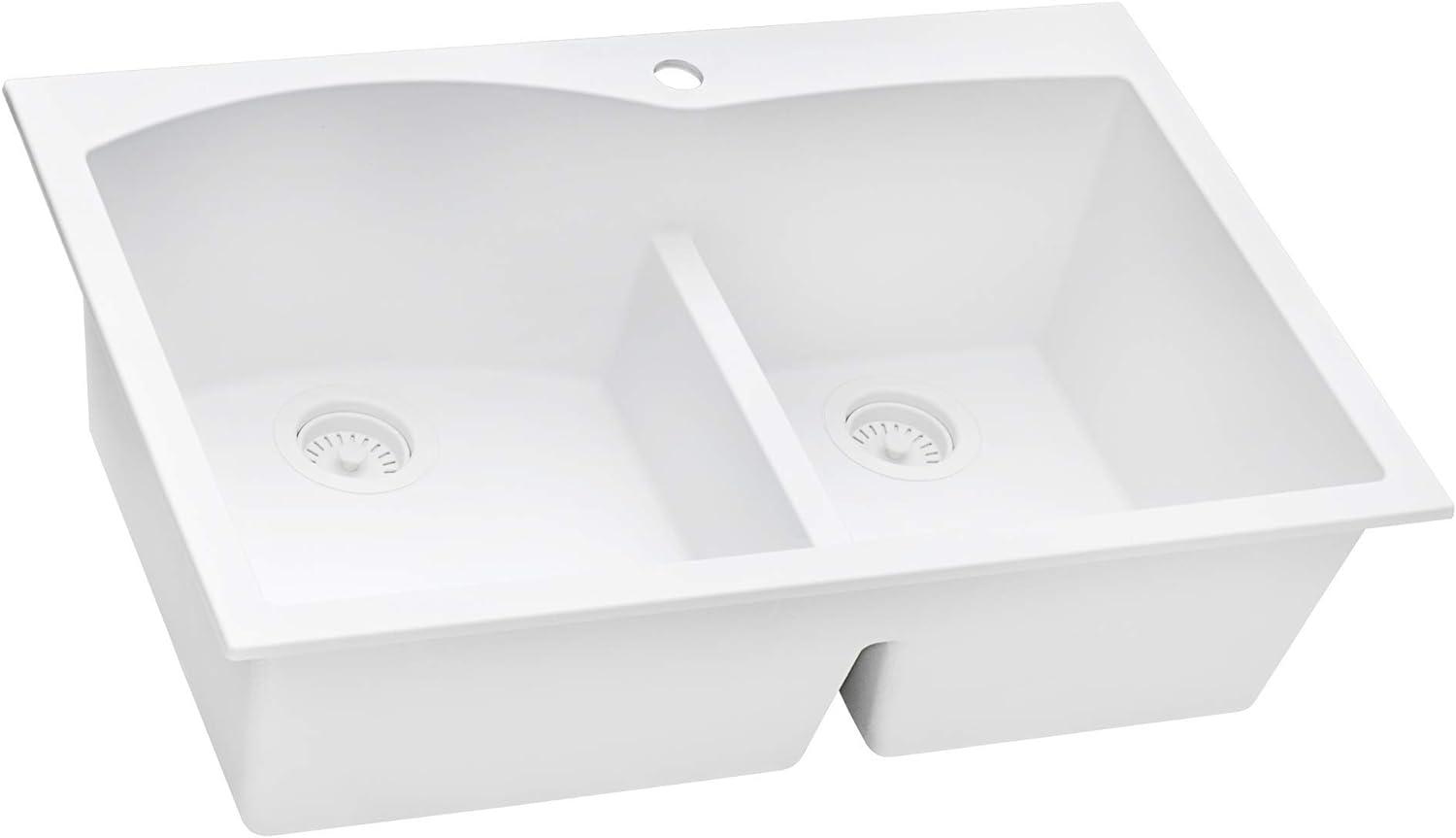 White Granite Composite Double Bowl Drop-In Kitchen Sink