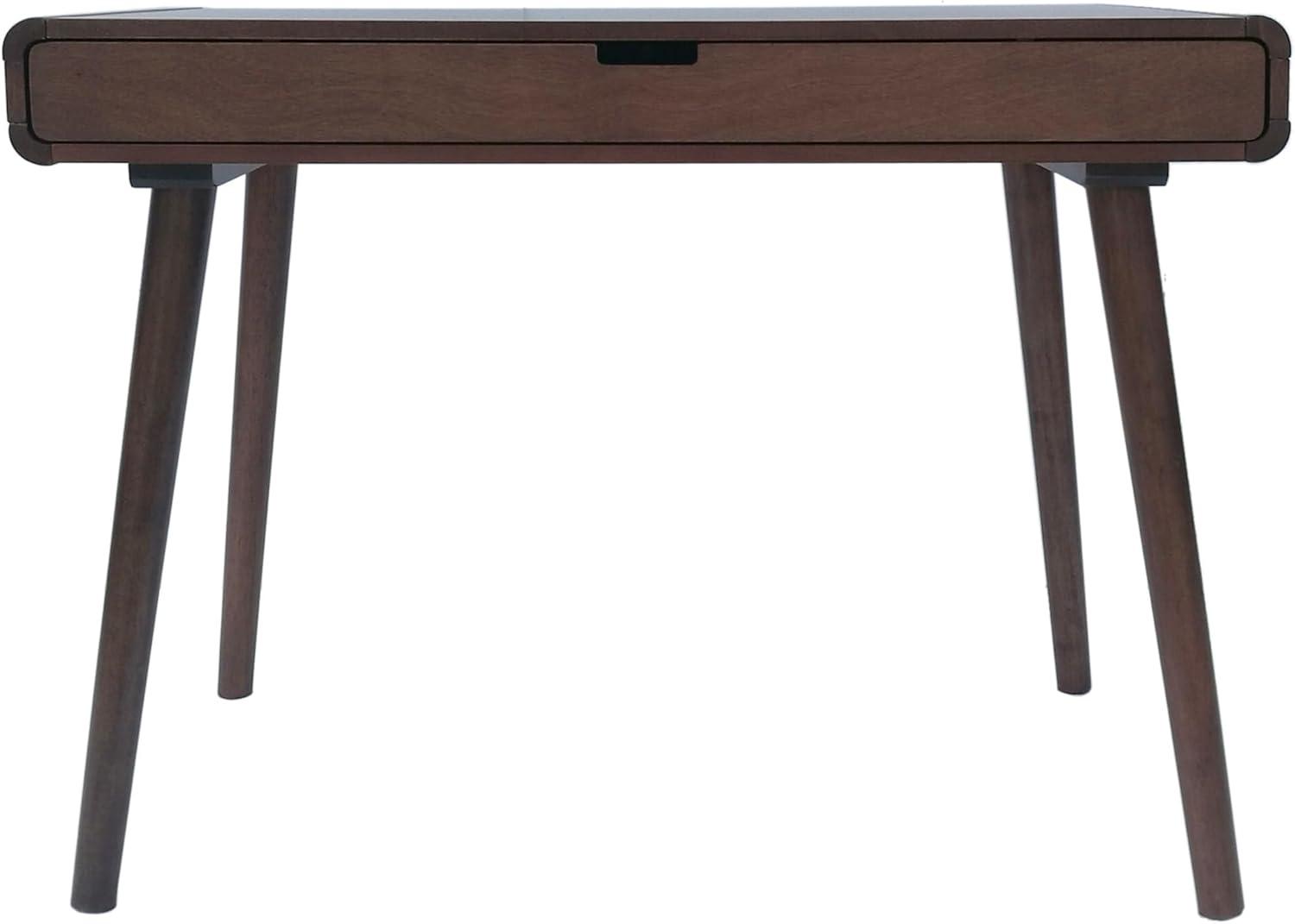 Peninah Rubberwood Mid-Century Desk with Central Drawer, Medium Brown