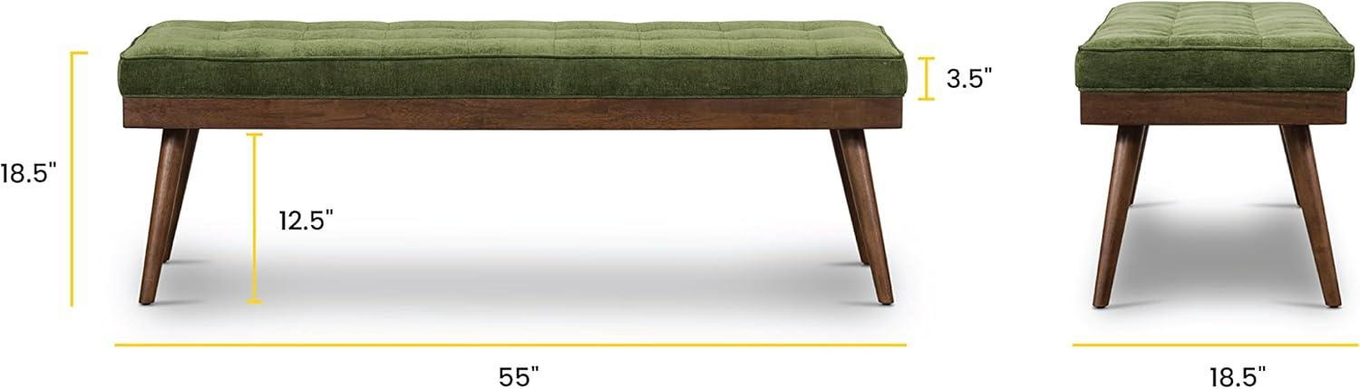 Poly and Bark Poly & Bark Luca Fabric Bench - Tufted Seat with Solid Wood Legs Distressed Green Velvet Velvet Velvet