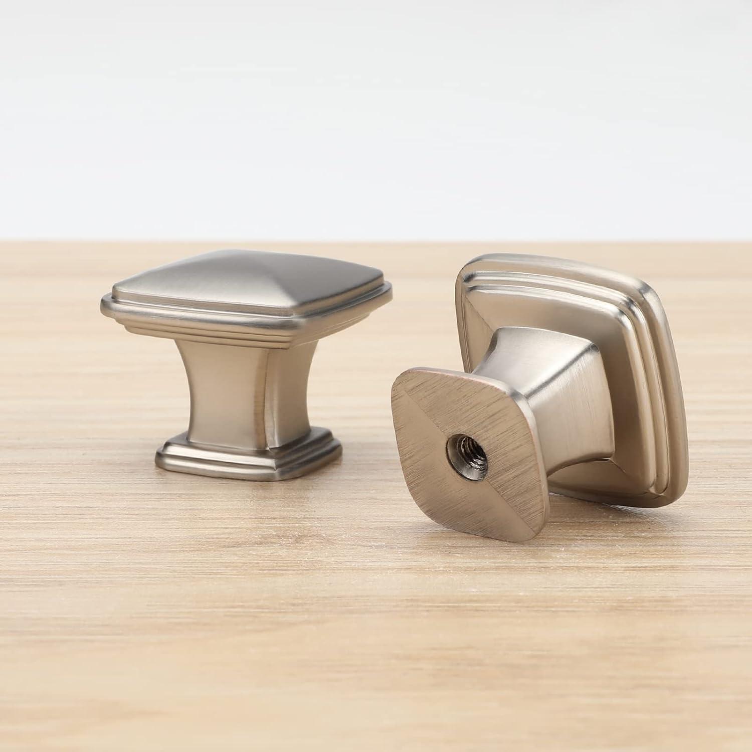 Brushed Nickel Square Cabinet Knobs with Mounting Hardware