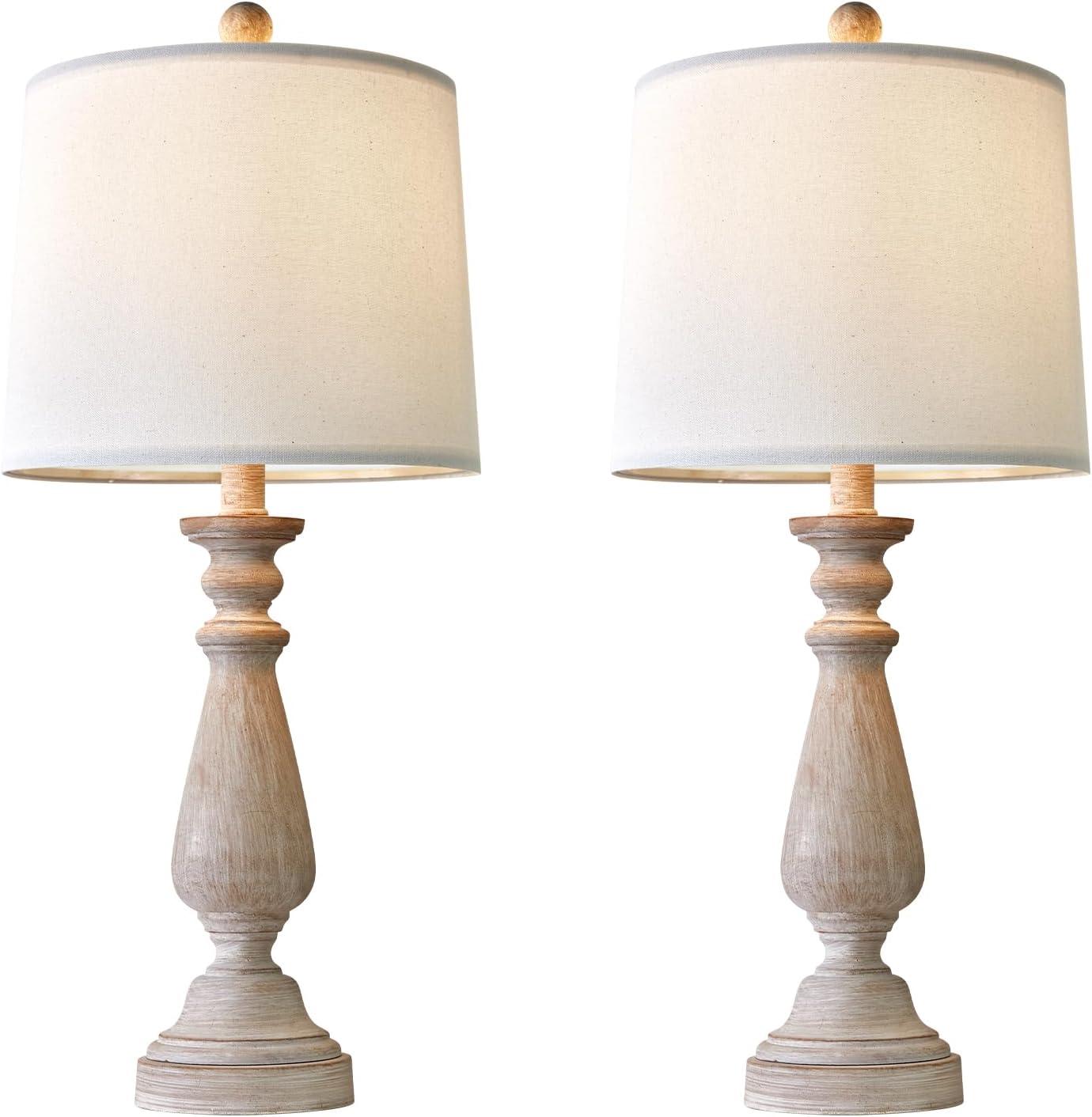 24.5" Mid Century Table Lamp Set Of 2 For Living Room Farmhouse Linen Bedside Lamps For Bedroom Kids Room Dorm Office Rustic Lamps For End Table Nigntstand Resin