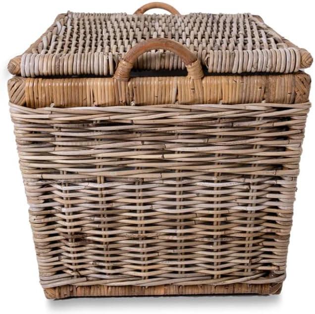 Medium Serene Grey Wicker Rectangular Storage Basket with Lift-Off Lid