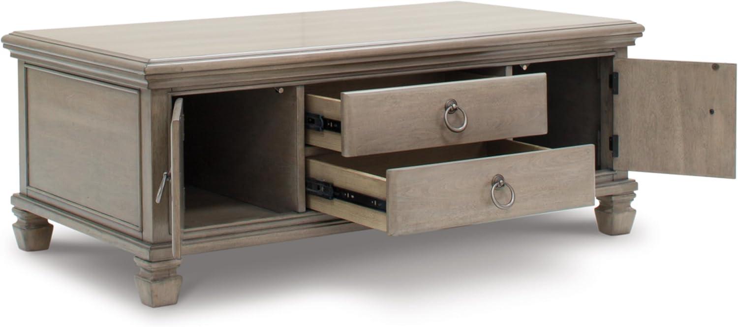 Signature Design by Ashley Lexorne Classic Cocktail Table with 2 Cabinets and 2 Drawers, Light Gray