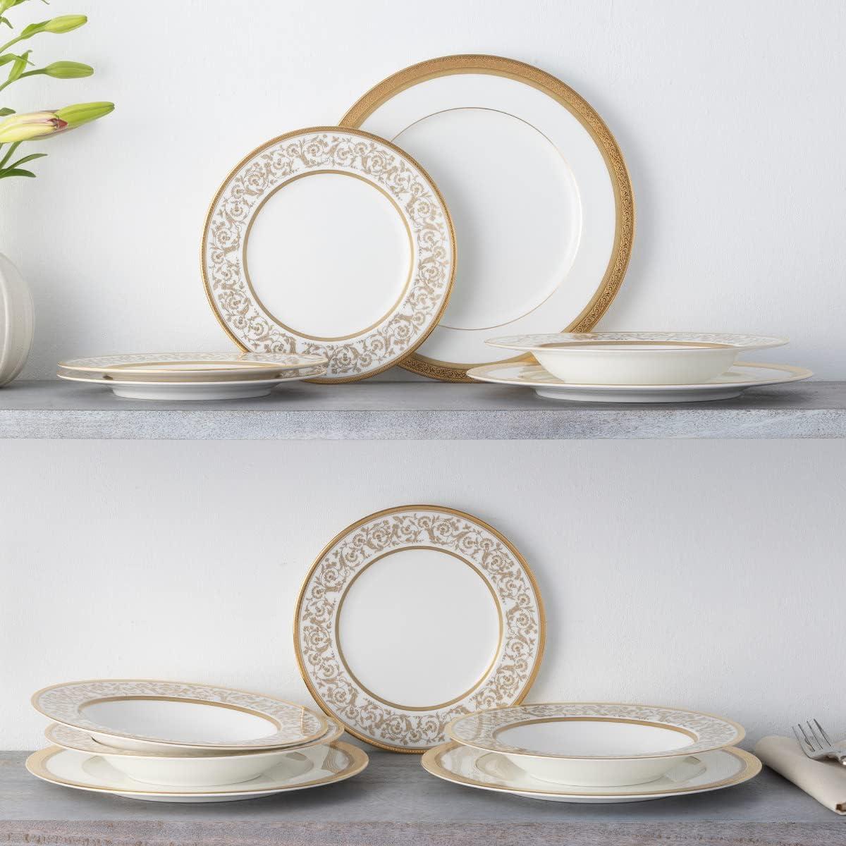 Gold Trimmed Floral Porcelain 12-Piece Dinnerware Set