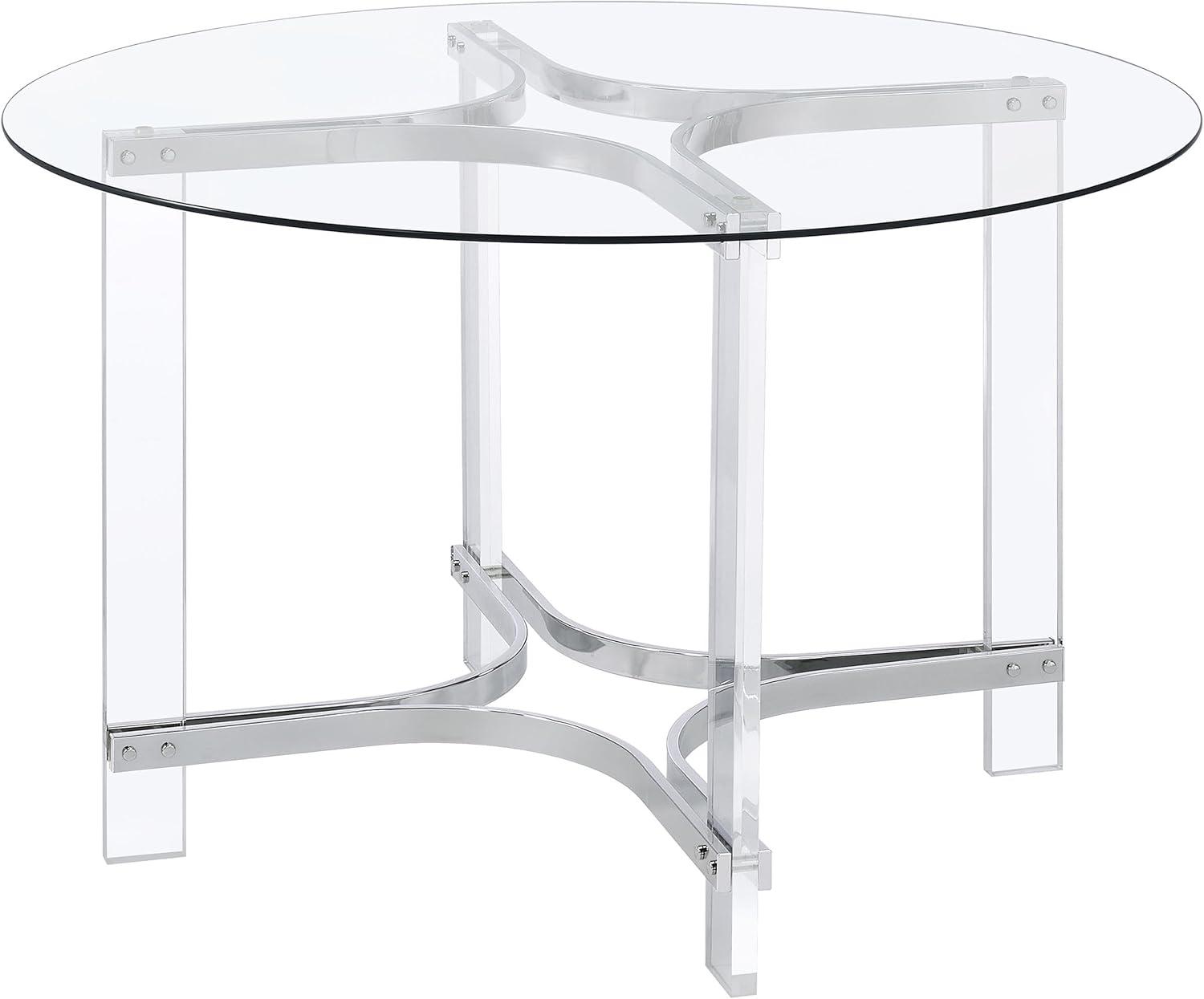 47-Inch Round Glass Top Dining Table with Chrome and Acrylic Base