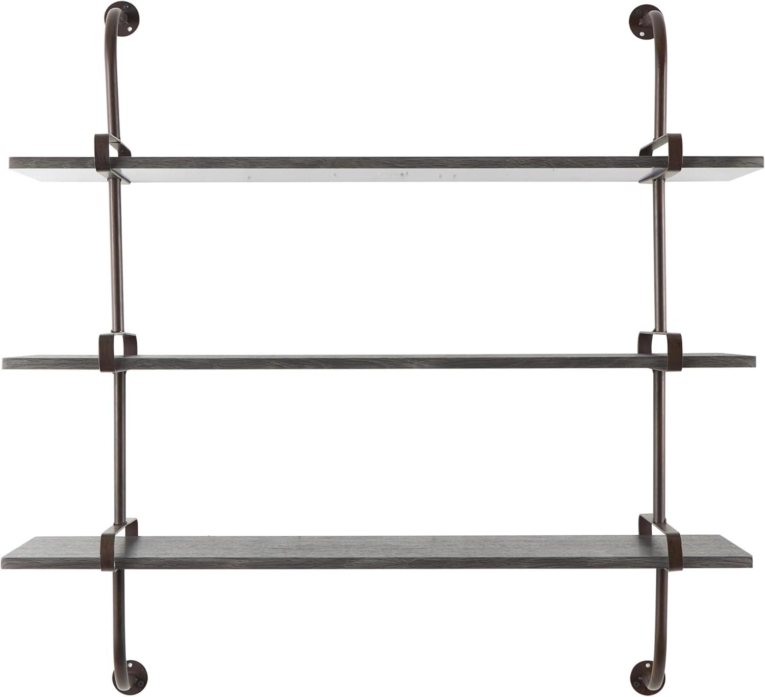 DecMode 38" x 10" 3-Tier Gray Wall Shelf with Black Metal Brackets