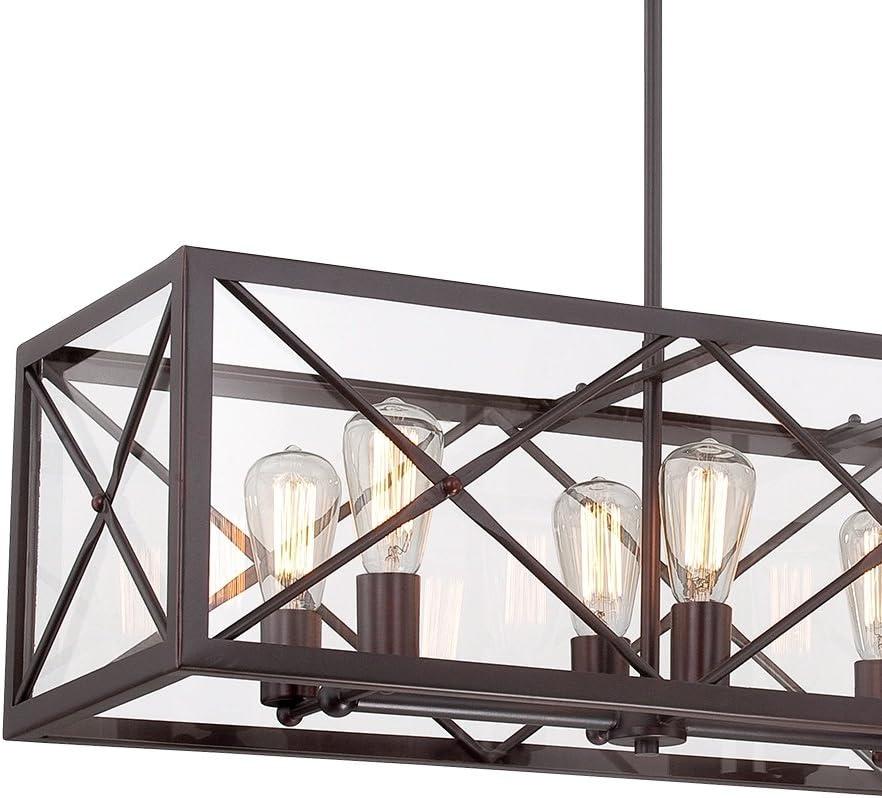 Satin Bronze 8-Light Linear Chandelier with Plug-in Feature