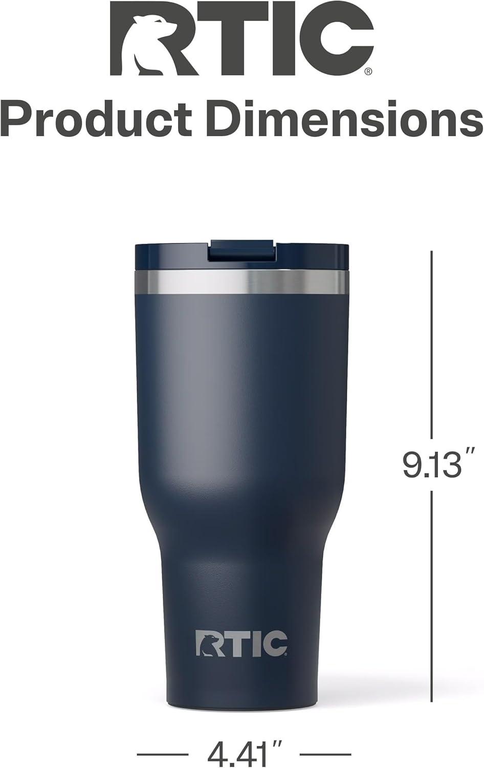 RTIC 40 oz Ceramic Lined Insulated Essential Tumbler, Leak-Resistant Lid, Navy