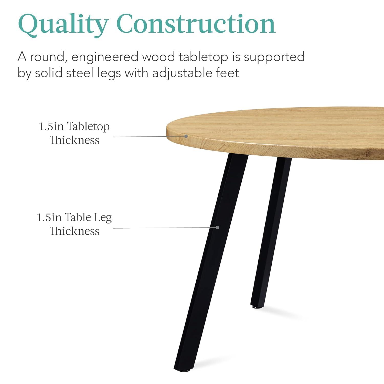 17 Stories  35.5In Mid-Century Modern Round Dining Table W/ Steel Legs, Adjustable Feet -  | Wayfair