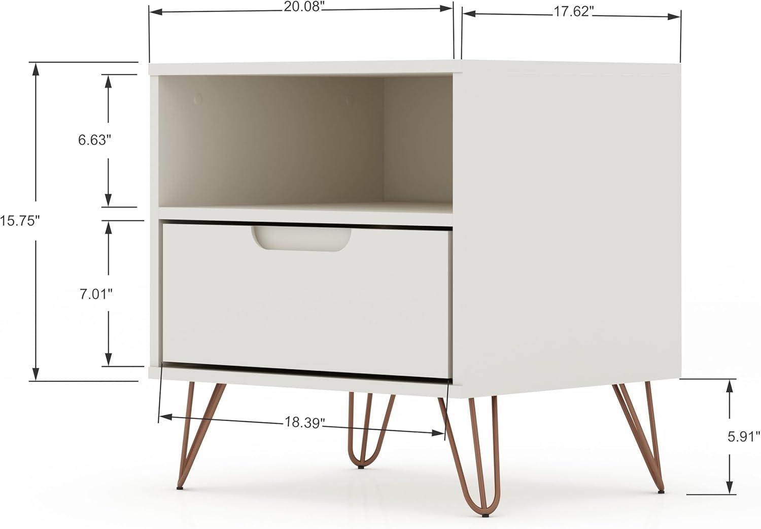 Set of 2 Rockefeller 1 Drawer Nightstands Off White/Nature - Manhattan Comfort