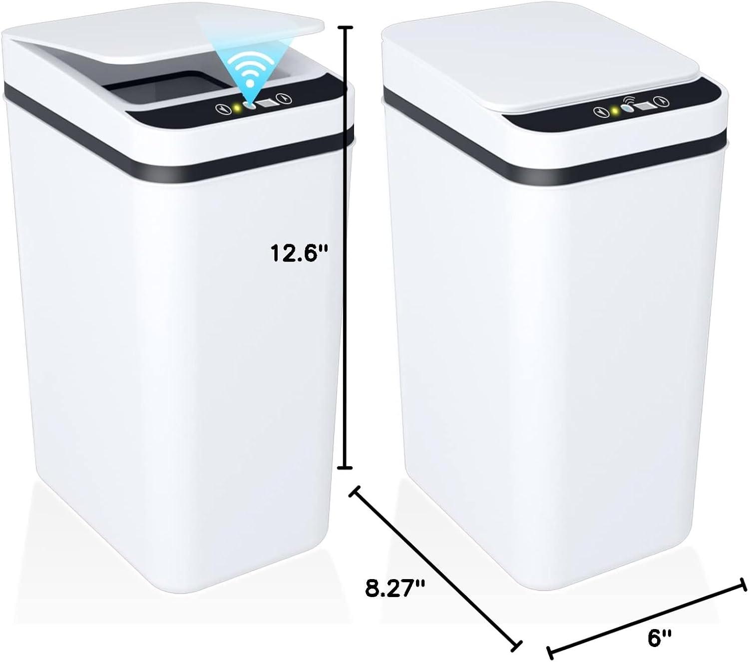 VQJTCVLY 2Pack Bathroom Small Trash Can with Lid, 2.6 Gallon Touchless Automatic Garbage Can Slim Waterproof Motion Sensor Smart Trash Bin for Bedroom, Office, Kitchen, Living Room (White)