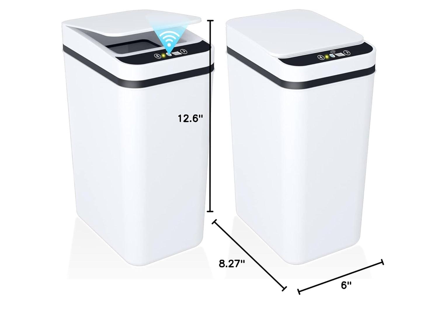 VQJTCVLY 2Pack Bathroom Small Trash Can with Lid, 2.6 Gallon Touchless Automatic Garbage Can Slim Waterproof Motion Sensor Smart Trash Bin for Bedroom, Office, Kitchen, Living Room (White)