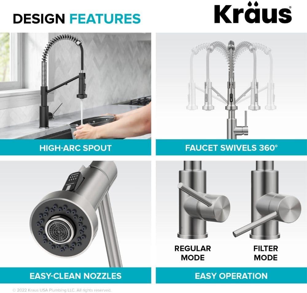 KRAUS Bolden 2-in-1 Commercial Style Pull-Down Single Handle Water Filter Kitchen Faucet for Reverse Osmosis or Water Filtration System