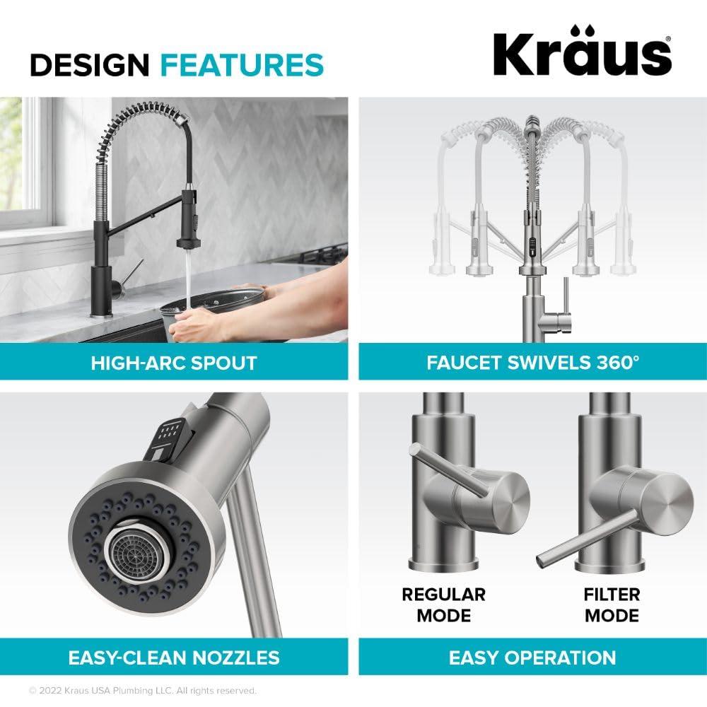 KRAUS Bolden 2-in-1 Commercial Style Pull-Down Single Handle Water Filter Kitchen Faucet for Reverse Osmosis or Water Filtration System