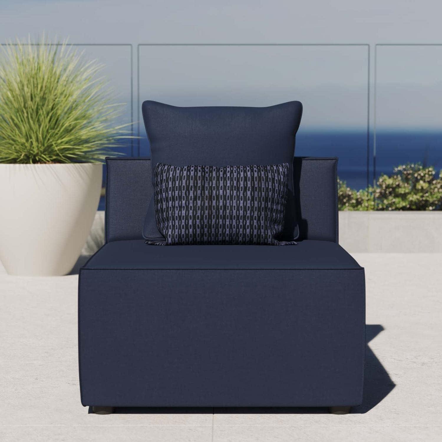 Navy Blue Fabric Upholstered Outdoor Armless Chair