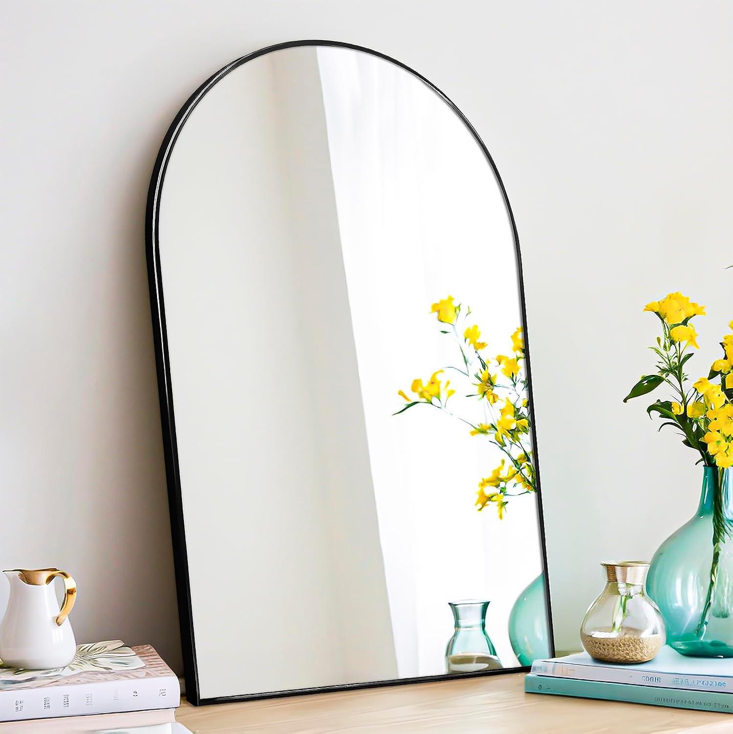 Luxhomez 36" x 24" Arch Wall Mirror for Vanity/ Bathroom, Metal Bathroom Mirror with Waterproof Aluminum Alloy Frame, Gold