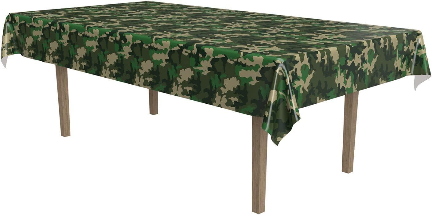 Camouflage Green and Beige Rectangular Plastic Table Cover