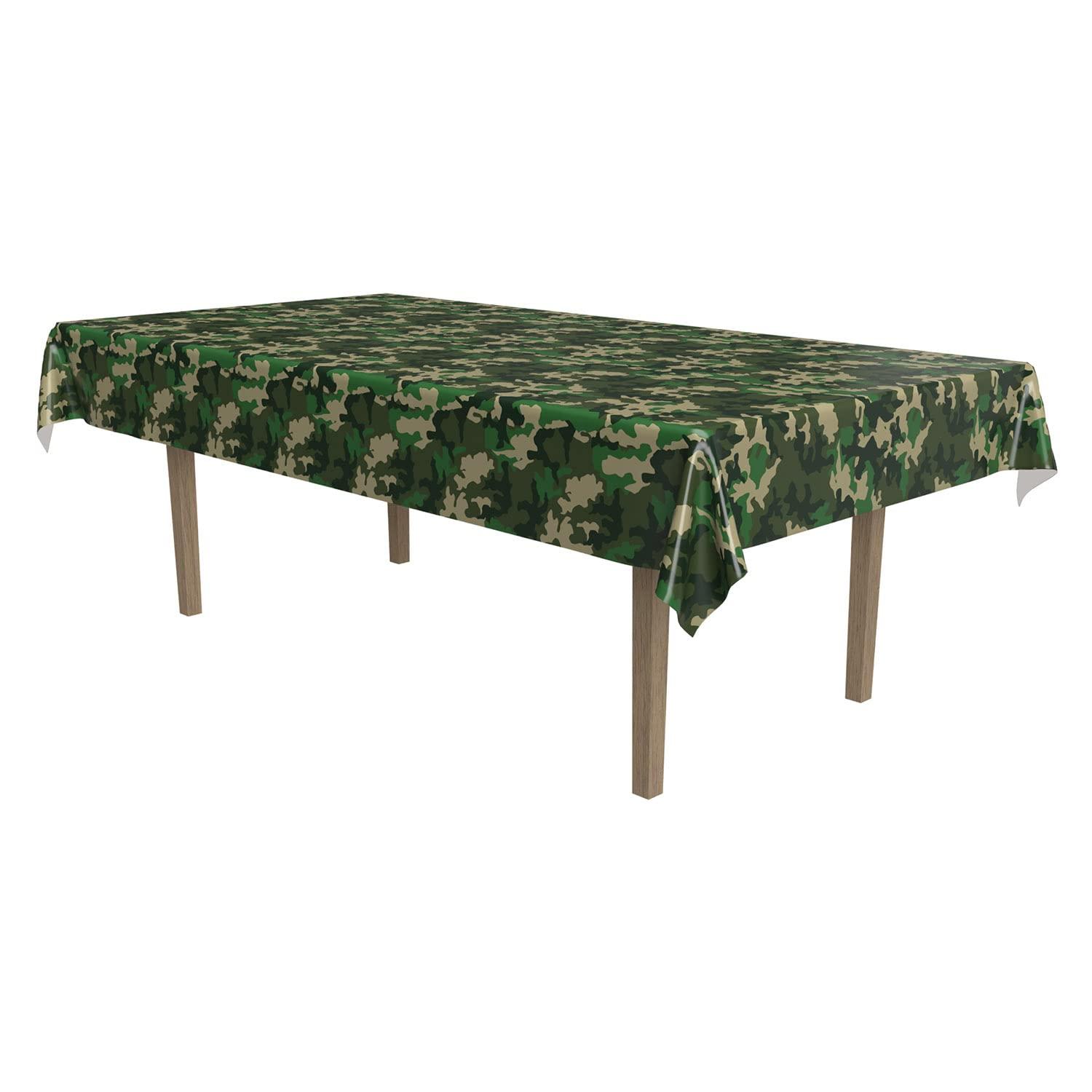 Camouflage Green and Beige Rectangular Plastic Table Cover