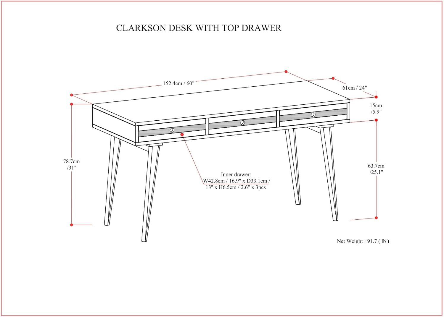 Rustic Natural Aged Brown Acacia Wood Desk with 3 Drawers