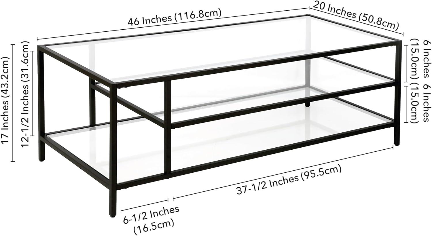 Evelyn&Zoe Winthrop 46" Wide Rectangular Coffee Table with Glass Top in Blackened Bronze