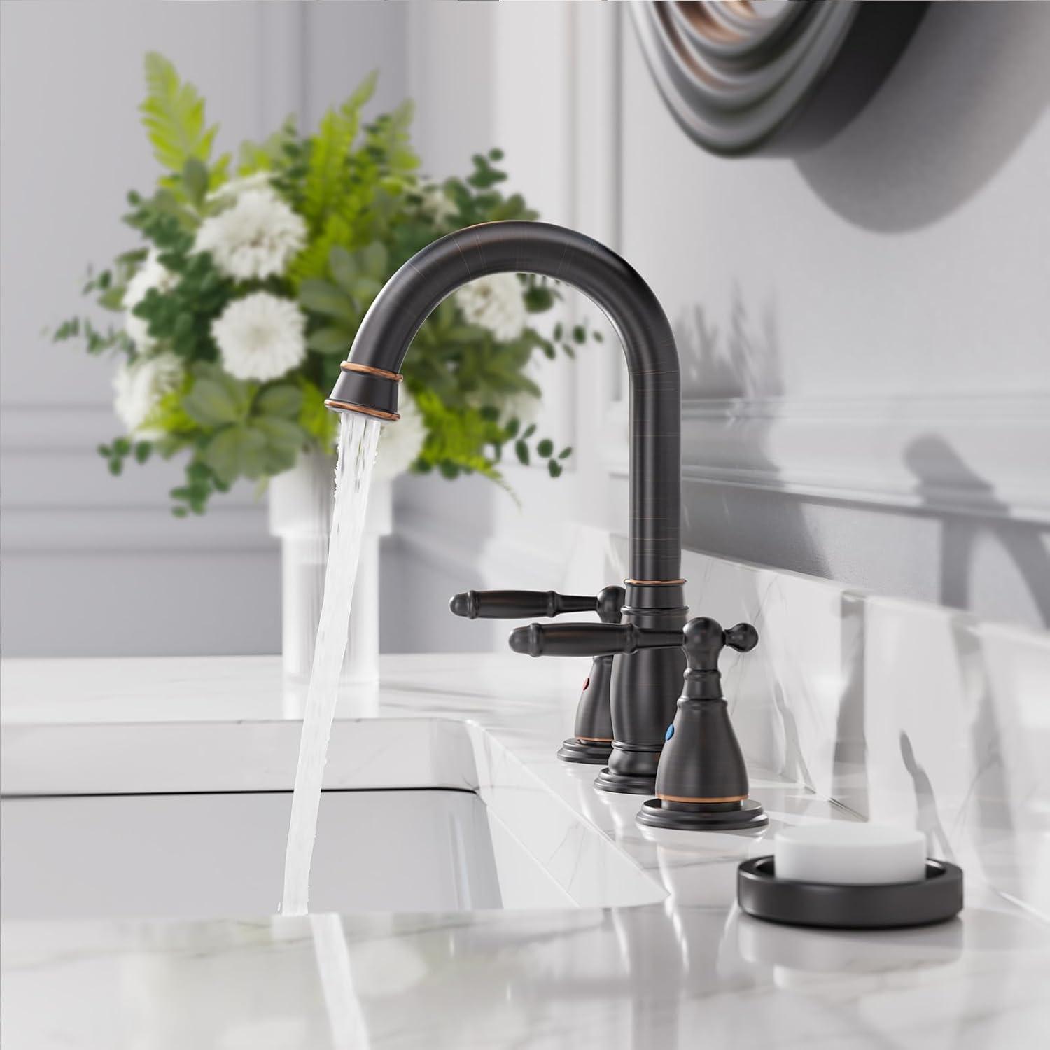 8 in. 2-Handle 3-Hole Widespread Bathroom Faucets with Valve and Metal Pop-Up Drain in Oil Rubbed Bronze