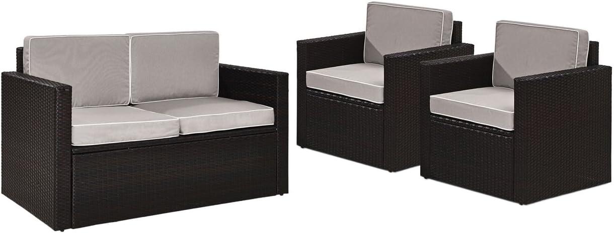 Palm Harbor 3pc All-Weather Wicker Patio Seating Set - Gray - Crosley: Outdoor Furniture Set with Cushions & Steel Frame