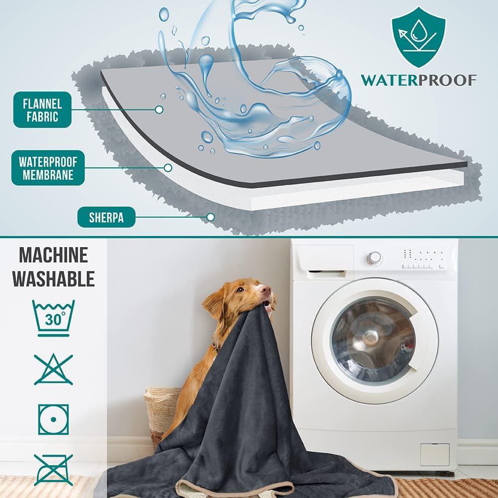 PetAmi Waterproof Dog Blanket For Pet Cat, Faux Shearling Fleece Couch Cover, Soft Plush Washable Reversible Throw