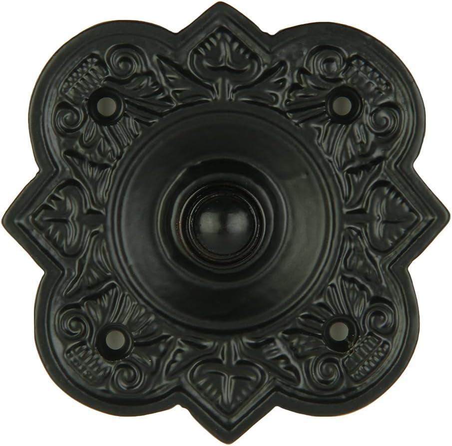 Vintage Black Iron Decorative Doorbell Button with Leaf Design