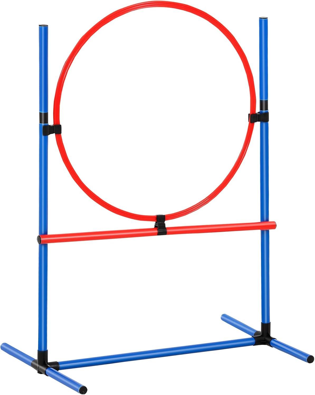 Blue and Red PVC Dog Agility Training Set with Tunnel