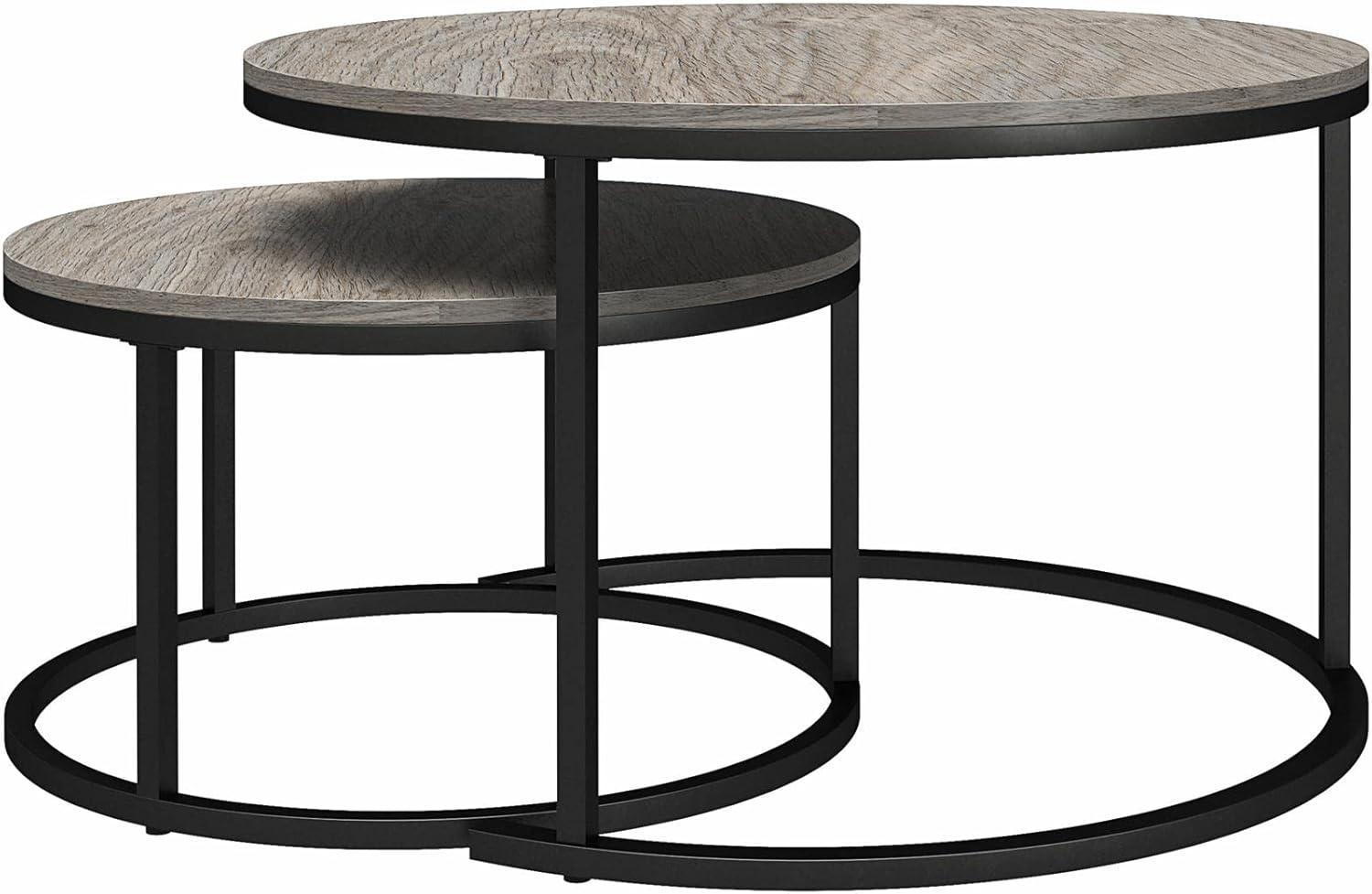 Gray Oak and Black Metal 4-Piece Nesting Coffee and End Table Set