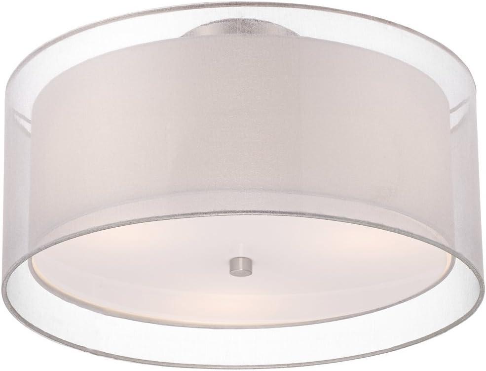 Possini Euro Design Ceiling Light Flush Mount Fixture Polished Nickel Double Drum 18" Wide for Bedroom Kitchen