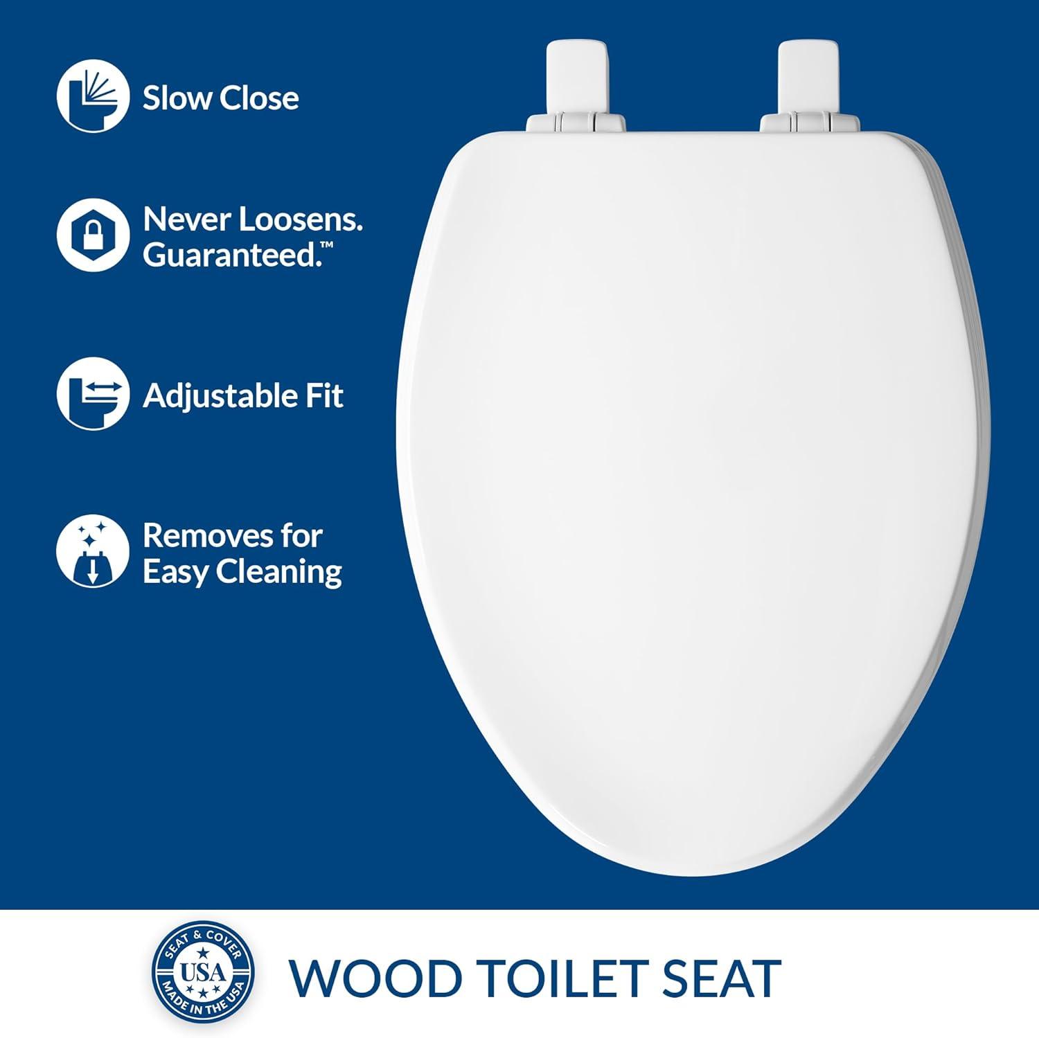 Cotton White Elongated Wood Toilet Seat with Slow Close