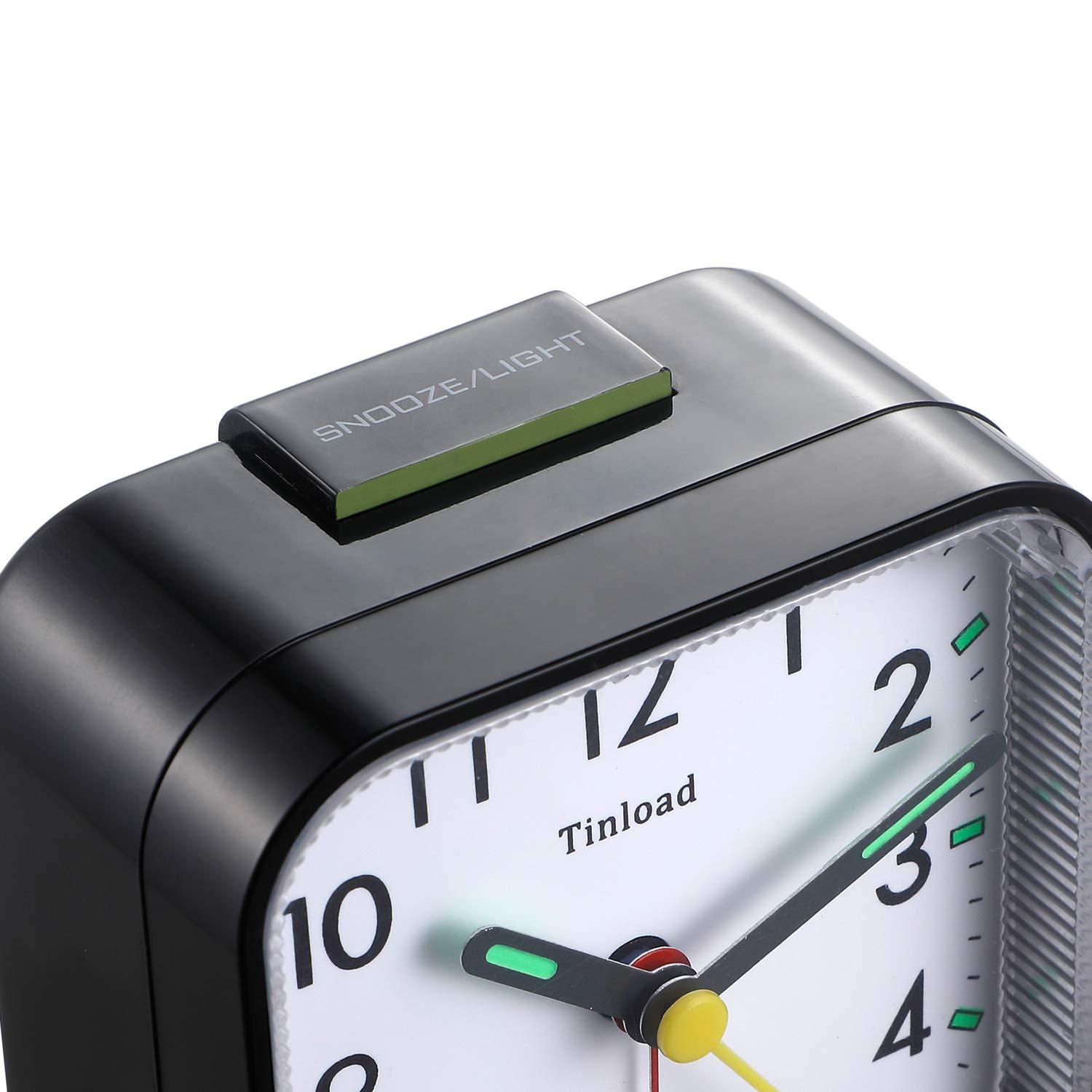 Small Battery Operated Analog Alarm Clock Silent Non Ticking, Ascending Beep Sounds, Snooze,Light Functions, Easy Set(Black)