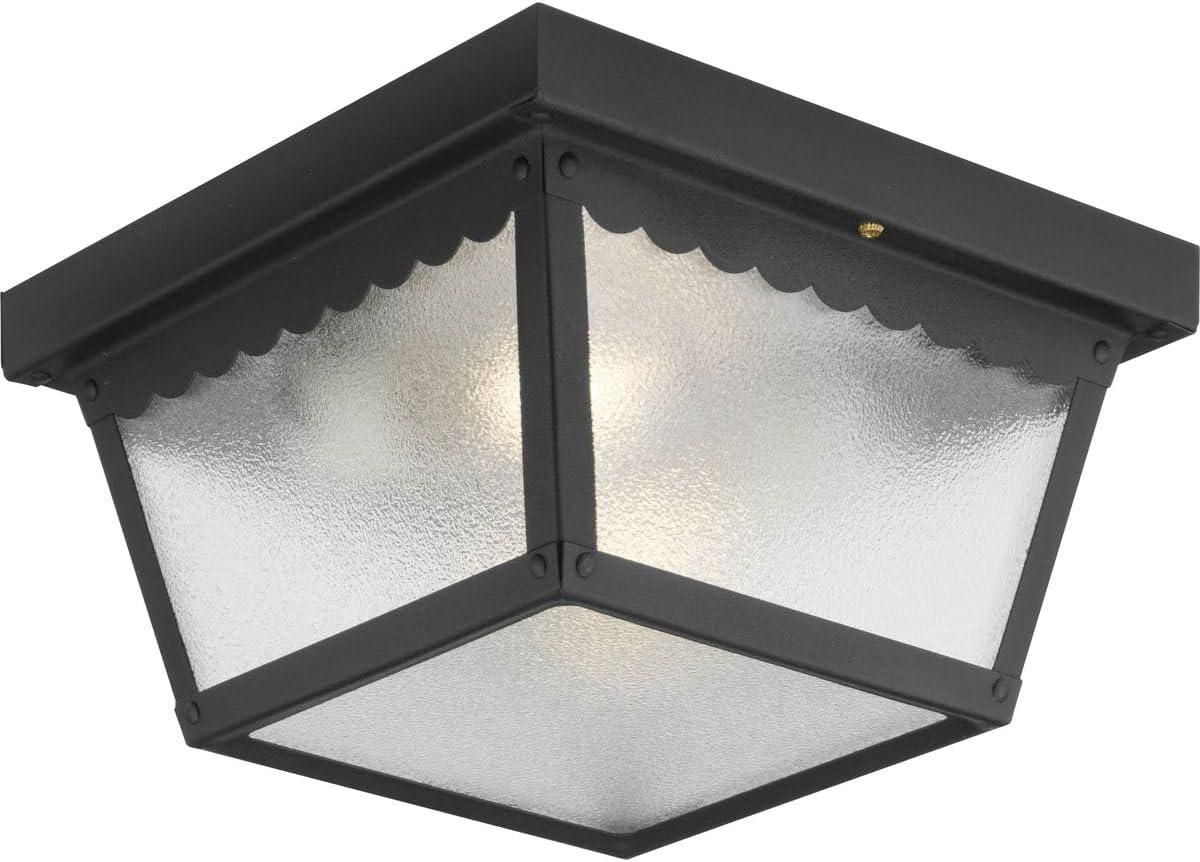 Progress Lighting, Recessed Collection, 2-Light Ceiling Mount, Matte Black, Textured Glass, Scalloped Edge