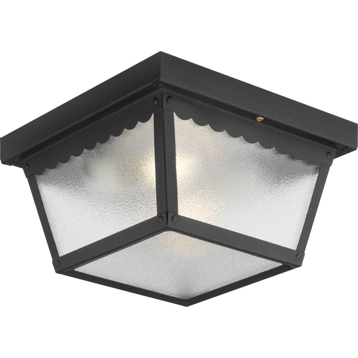 Progress Lighting, Recessed Collection, 2-Light Ceiling Mount, Matte Black, Textured Glass, Scalloped Edge