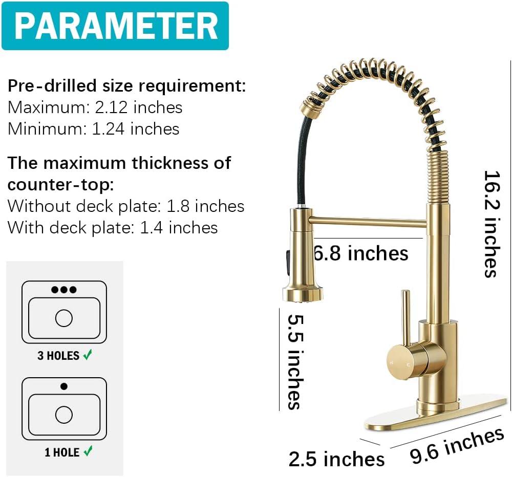 Polished Gold Stainless Steel Kitchen Faucet with Pull-out Spray