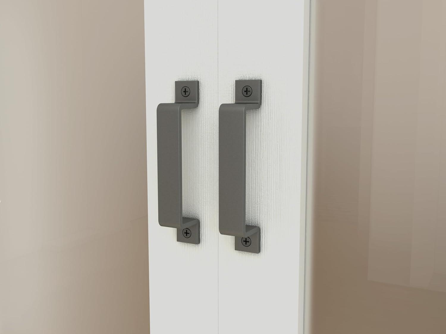 Calhome 3-Lite Tempered Frosted Glass White Finished Composite Double Sliding Barn Door with Hardware Kit Handle